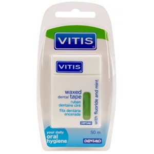 Зубная нить Vitis Waxed Dental Tape with Fluoride and Mint 50 м